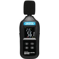 Black Draper handheld digital sound level meter with LCD screen and control buttons.