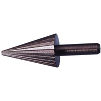 "Draper 4303 taper cutter, metallic cone shape with fluted design, 4mm-24mm range, dark steel finish"