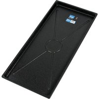 Black rectangular Draper drip tray, 22L capacity, with textured surface and central circular indentation.