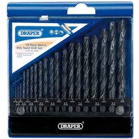 Draper DS19MB 19 Piece Metric HSS Drill Bit Set in blue plastic case with clear front, sizes 1-10mm displayed.