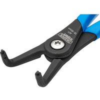 Black and blue Draper Expert 170mm 90° external circlip pliers with angled tips and ergonomic handles.