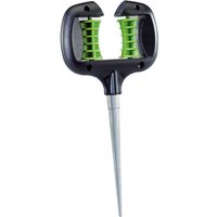 Draper Garden Hose Guide with black handle, green rollers, and metal spike for ground insertion.