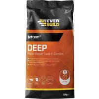 Black and orange Everbuild Jetcem Premix Sand and Cement bag with bold white text and 6kg label.