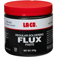 Black and red jar of La-Co Regular Flux Non Toxic 475g with white text and red lid.