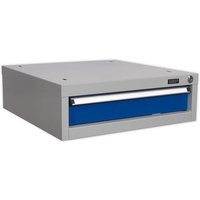 Gray Sealey single drawer unit with blue front panel and lock, designed for API series workbenches.