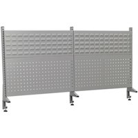 Gray Sealey back panel assembly with perforated holes and mounting brackets for API1800 workstation.