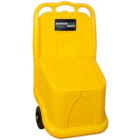 Yellow Sealey GB04 storage cart with 75L capacity, sturdy wheels, and ergonomic handle for grit or salt transport.
