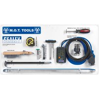 Sealey MOT Tool Board with assorted tools including screwdriver, tape measure, brush, and coiled cable.