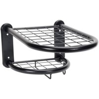 Black wall-mounted Sealey helmet and gear tidy with two wire mesh shelves and rounded edges.