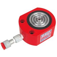 Red Sealey 30 Tonne Push Ram with circular metal top, hydraulic connector, and Sealey logo on the side.