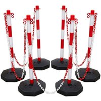 Red and white post and chain kit with six striped posts and black bases, connected by red and white chains.