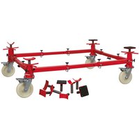 Red Sealey vehicle moving dolly with four posts, swivel casters, and adjustable brackets, supports up to 900kg.