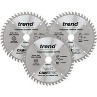 Trend 160mm 48T circular saw blade triple pack, silver with black text, tungsten carbide tipped.