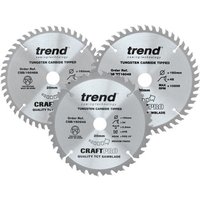 Trend 160mm circular saw blades pack, silver with black text, includes 24T, 48T, and PT 48T blades.