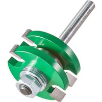 Green and silver Trend C158X1/4TC Tongue & Groove Set with dual cutting blades and cylindrical shank.