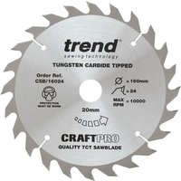 Circular silver saw blade with 24 teeth, labeled "Trend CraftPro," 160mm diameter, tungsten carbide tipped.
