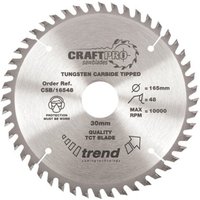 Circular Trend saw blade, 165mm diameter, 48 teeth, silver with black text and logo, tungsten carbide tipped.