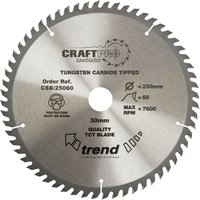 Circular Trend CSB/25060 sawblade with tungsten carbide tips, 30mm bore, and 60 teeth for woodworking.