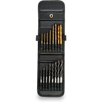 Black Trend 16-piece Snappy Hex Drill Set with gold and black bits in a zippered fabric case.