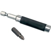 Magnetic drive holder with silver metal shaft, black rubber grip, and detachable screwdriver bit.