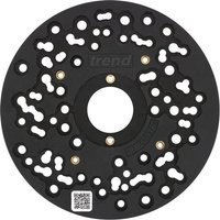 Black Trend UNIBASE/180 plunge router sub-base with multiple holes and brass inserts, circular design, 180mm diameter.