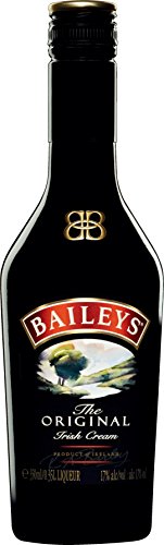 Baileys Irish Cream Liqueur half bottle, 35 cl, featuring a dark glass bottle with a black label, gold lettering, and an image of a green landscape on the front.