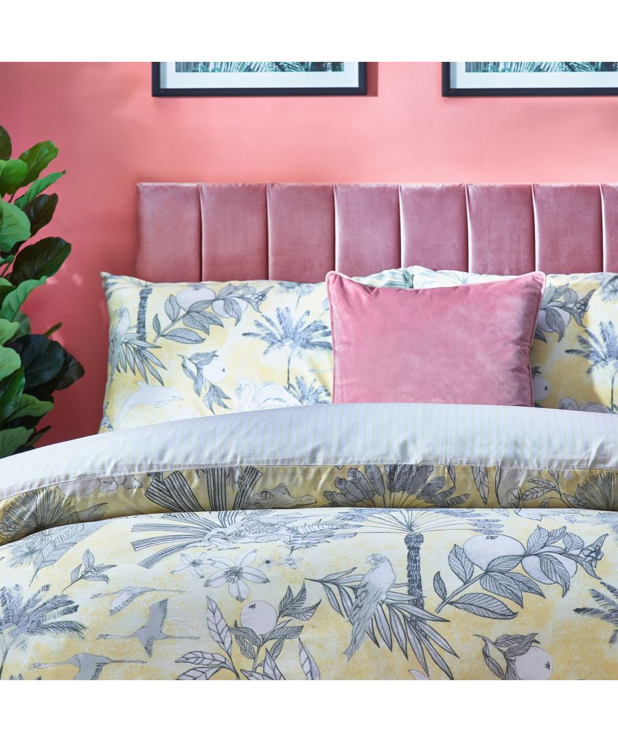 furn. Colony Palm Super King Size Yellow Botanical Duvet Cover Set - image 2