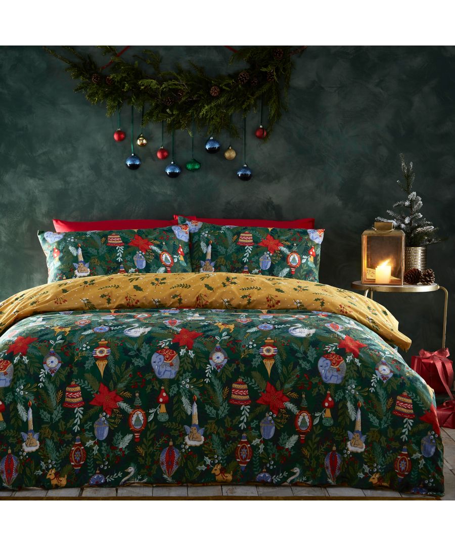 furn. King Size Green Deck the Halls Christmas Reversible Duvet Cover Set - image 2