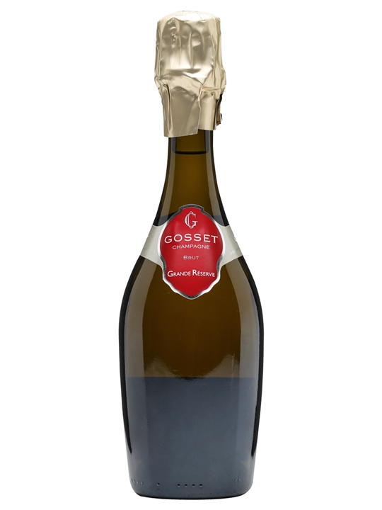 Gosset Grand Reserve half bottle, 37.5 cl, featuring a dark green glass body, gold foil cap, and a red and silver label with the brand name and "Brut" designation.