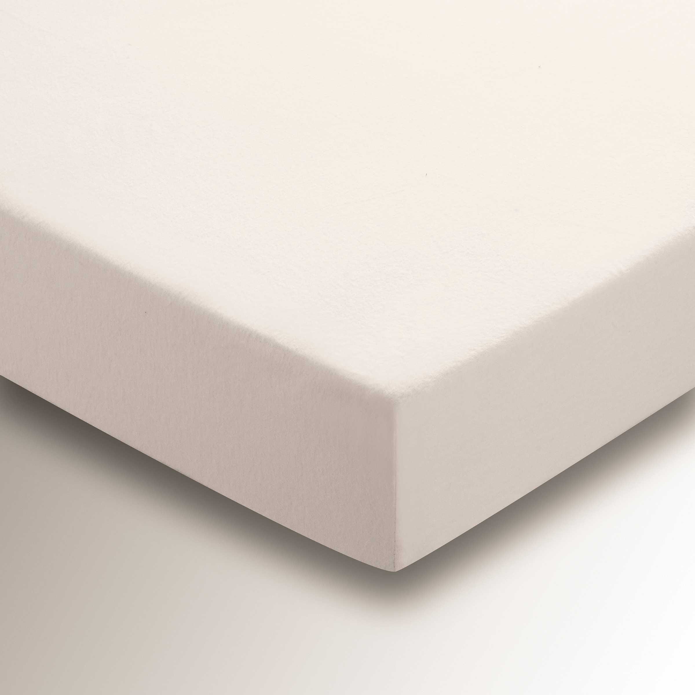 Off-white fitted sheet made from brushed cotton, designed for a king-sized mattress, featuring a soft texture and snug fit.