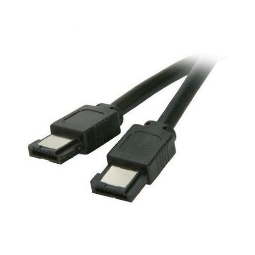 A sleek black cable with two identical connectors at each end, designed for high-speed data transfer, featuring a sturdy, flexible design for durability.