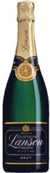 A half bottle of Lanson Black Label Champagne, 37.5 cl, featuring a dark blue label with gold accents and a gold foil cap, showcasing its elegant and premium design.