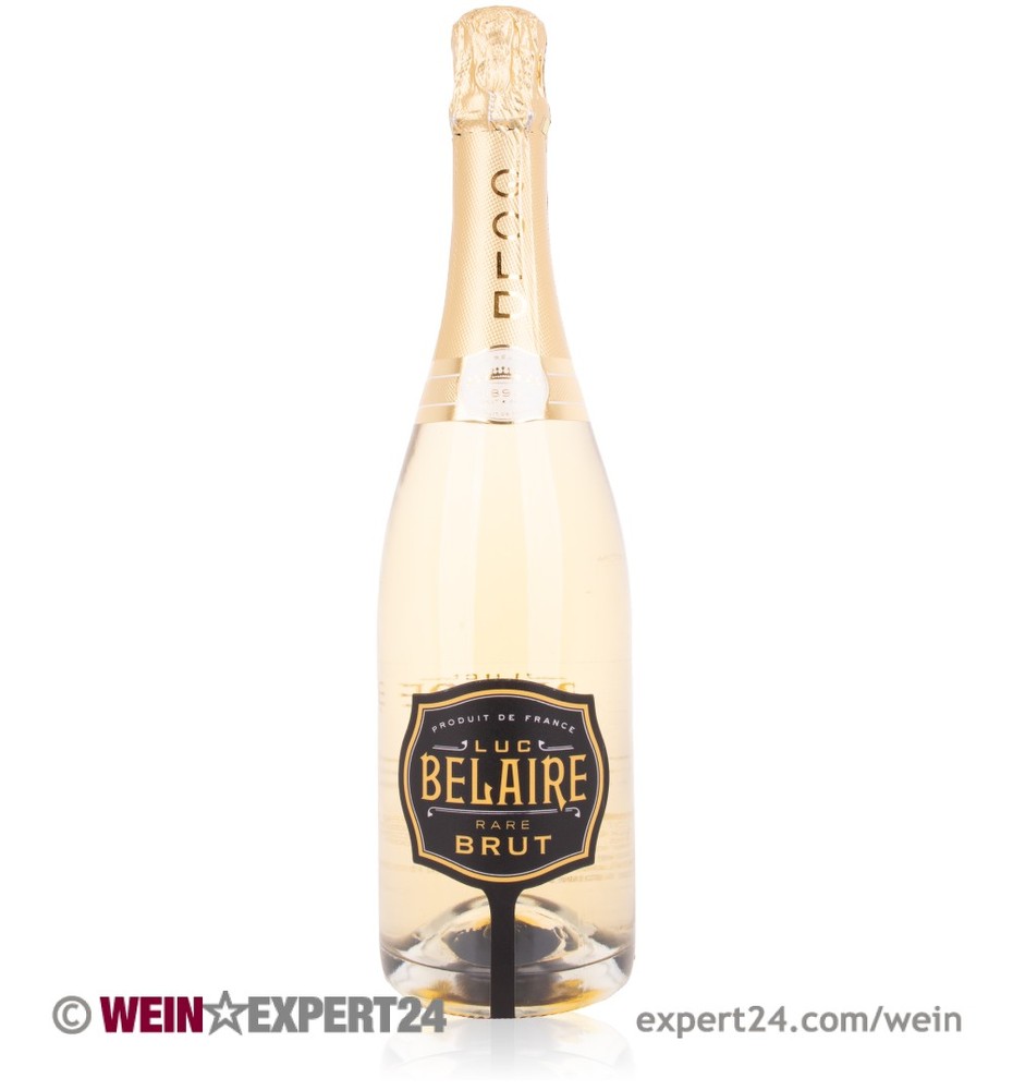 Luc Belaire Rare Gold Fantome Sparkling Wine in a clear glass bottle with a gold foil neck and a black label featuring elegant gold lettering.