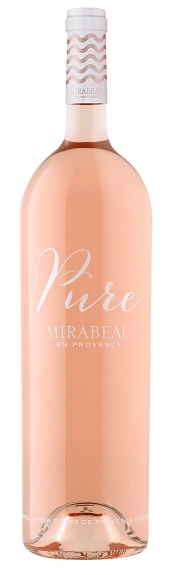 A 1.5 L magnum bottle of Mirabeau Pure Provence Rosé, featuring a soft pink hue, elegant curved shape, and a white label with stylish lettering.