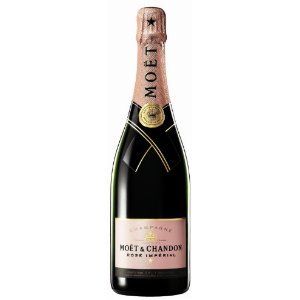 Moët & Chandon Rosé Impérial Magnum bottle, 1.5 L, features a sleek black glass body with a pink label and a decorative rose gold foil cap.