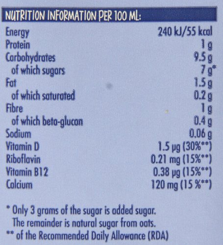 Oatly Oat Drink Chocolate in a 1-litre carton, featuring a brown and white design with a playful font, highlighting its chocolate flavor and nutritional information on the side.