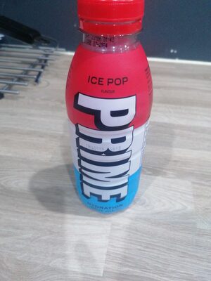 Red and blue bottle of Prime Ice Pop Hydration Drink, featuring bold "PRIME" branding, with a clear label indicating the flavor and 500 ml size.