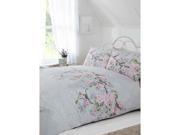King size duvet cover set featuring a soft blue background adorned with delicate birds and floral patterns, complemented by matching pillowcases.