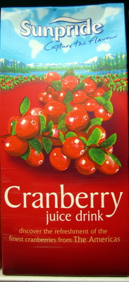 Sunpride Cranberry Juice multipack featuring 12 one-liter cartons with a vibrant red design, showcasing fresh cranberries and the slogan "Capture the Flavour."