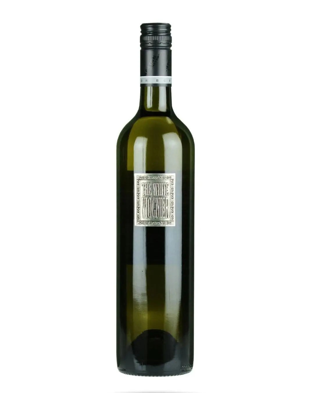A green glass bottle of "The White Viognier" by Berton Vineyards, featuring a silver label with elegant text and a black screw cap.