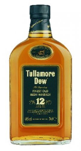 Tullamore DEW 12 Year Old Special Reserve Whiskey bottle, featuring a square glass design, amber liquid, black and gold label with "12" prominently displayed.