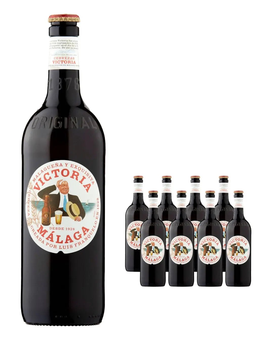 Victoria Pilsner beer multipack featuring a large 1.5L bottle and six smaller 660ml bottles, all with dark brown glass and distinctive vintage-style labels showcasing the brand logo.