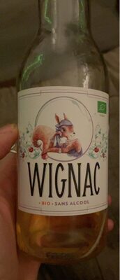 Clear glass bottle of Wignac La Lady Non Alcoholic Cider, featuring a whimsical squirrel illustration, with a white label and green accents, holding a 330 ml capacity.