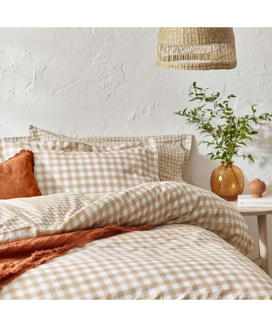 Yard Barton King Size Check Printed Biscuit 144 Thread Count Duvet Cover and Pillowcase Set - image 2