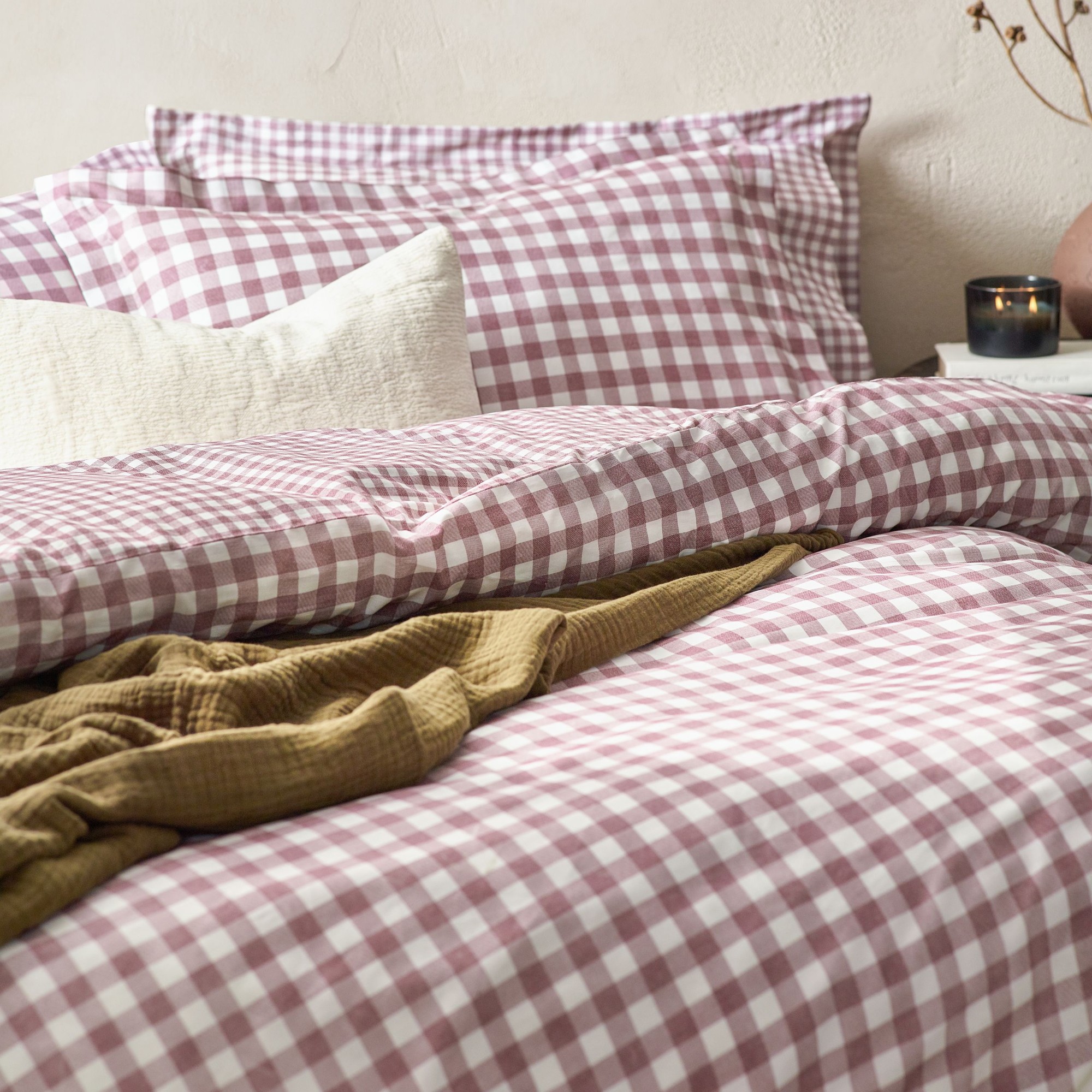 Yard Barton Super King Size Check Printed Berry 144 Thread Count Duvet Cover and Pillowcase Set - image 3
