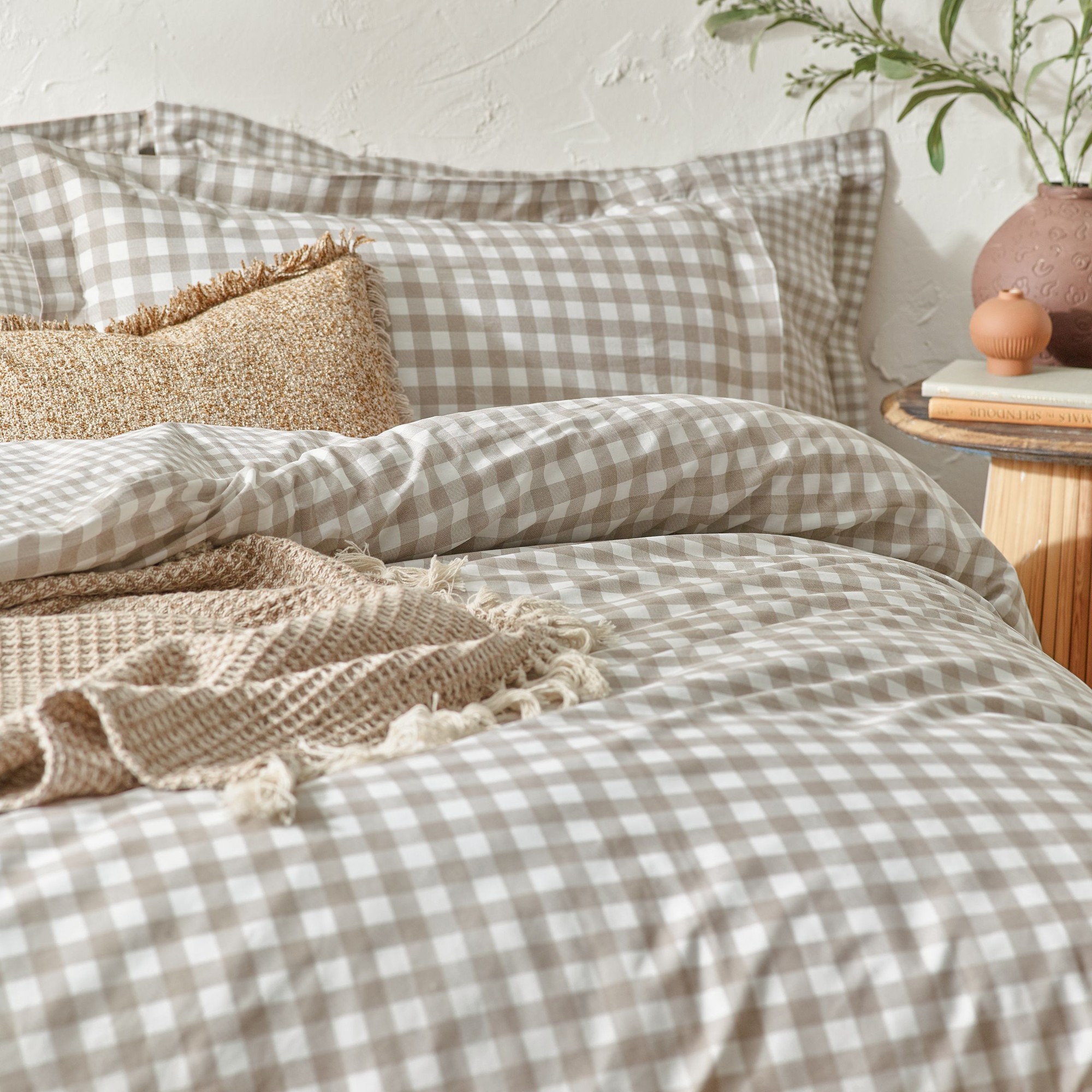 Yard Barton Super King Size Check Printed Natural 144 Thread Count Duvet Cover and Pillowcase Set - image 3