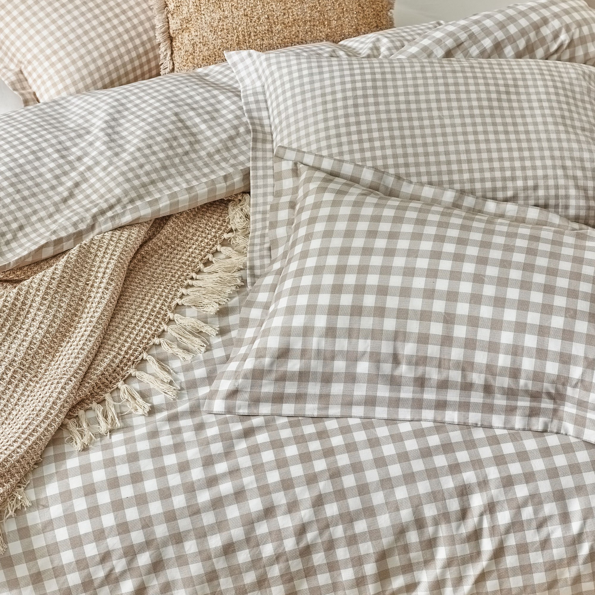 Yard Barton Super King Size Check Printed Natural 144 Thread Count Duvet Cover and Pillowcase Set - image 4