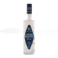Clear Antica Classic Sambuca 70cl bottle with blue label and cap, featuring white text and decorative emblem.