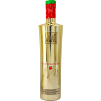 Gold Au Strawberry Burst Vodka bottle, 70cl, with red and green cap, strawberry graphics, and embossed logo.