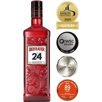 Beefeater 24 Gin 70cl in a red bottle with embossed floral design, awards displayed alongside.